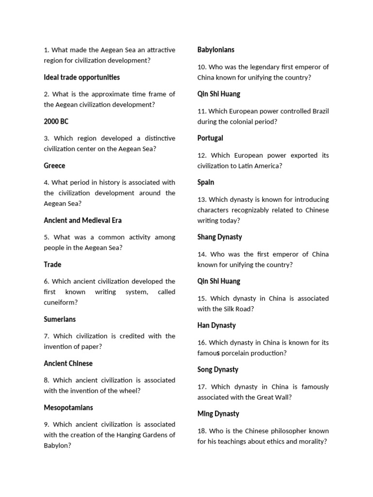 Ancient Midterm Possible Questions | PDF | Chinese Culture | Civilization