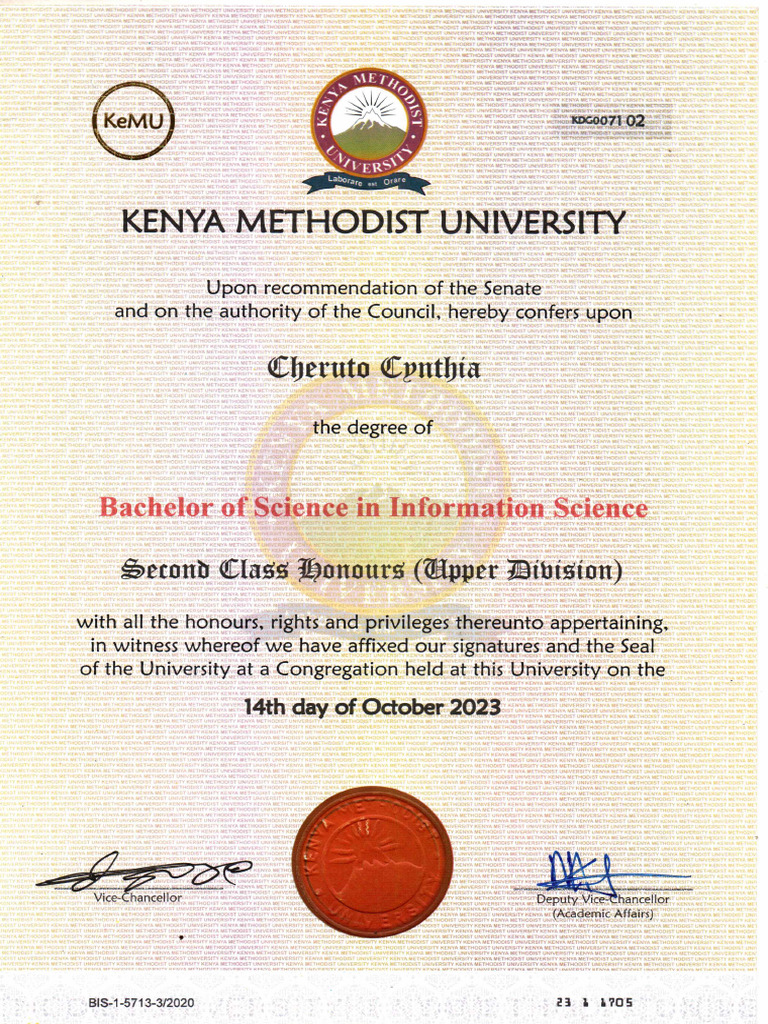 KMU Cert and Transcript Cheruto - Removed | PDF