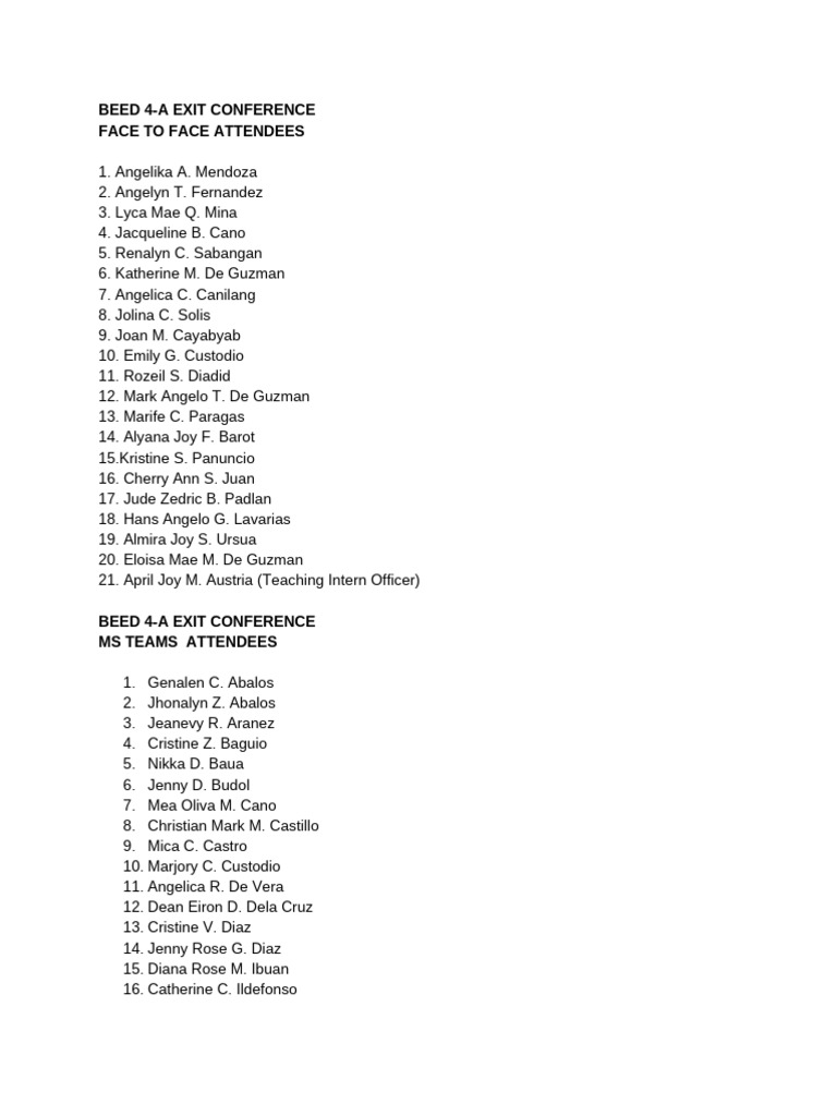 Beed 4-A Attendees On Exit Conference | PDF