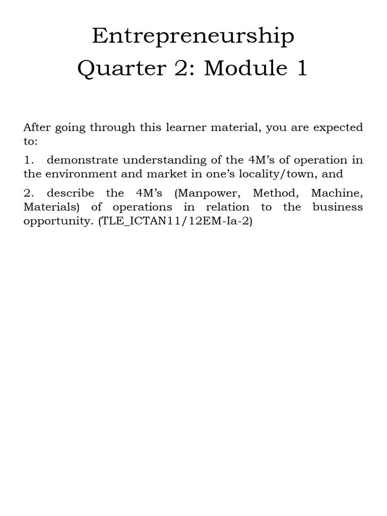Entrepreneurship q2 module 1 pdf entrepreneurship human resources