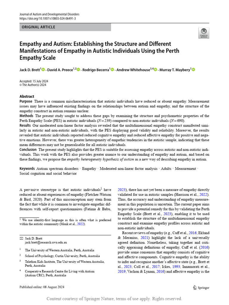 Empathy and Autism Establishing The Structure and | PDF