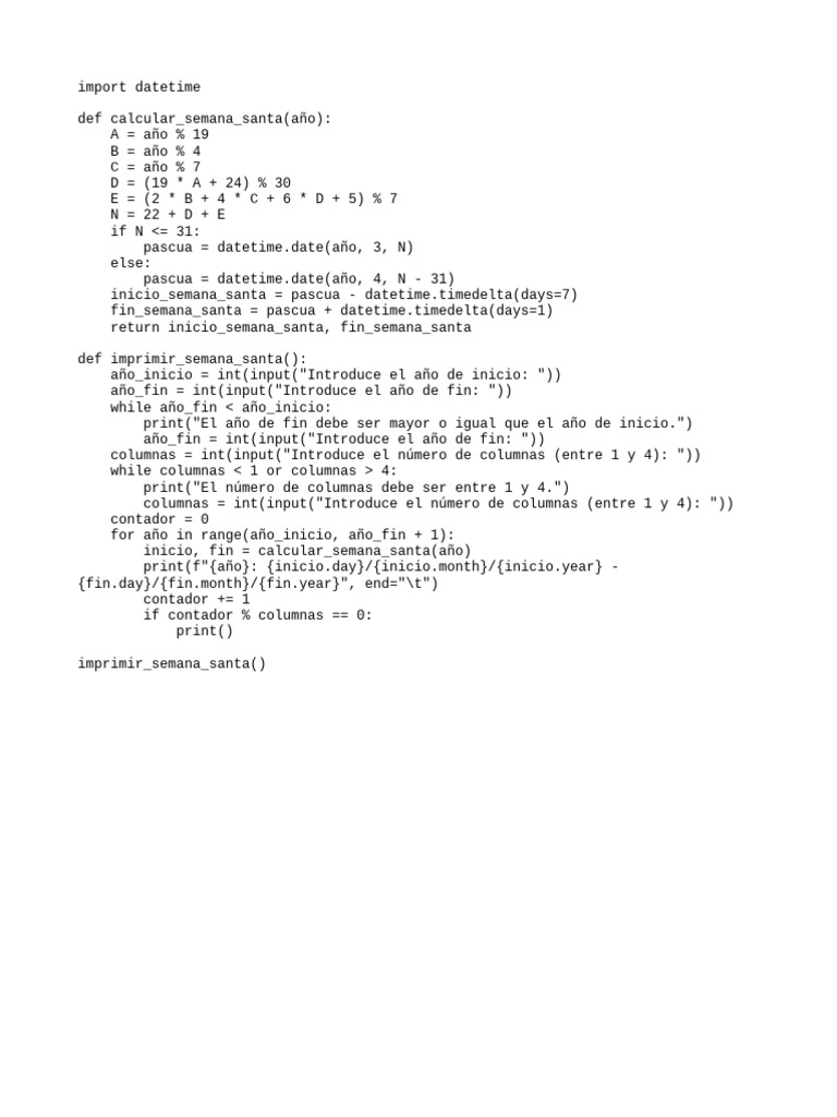Calcular Semana Santa en Python | PDF | Métodos y materiales de enseñanza