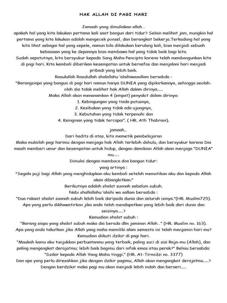 Hak Allah Di Pagi Hari | PDF