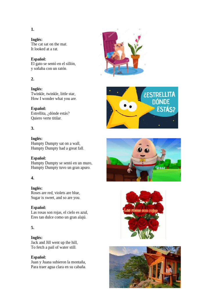 10 rimas en ingles y español PDF