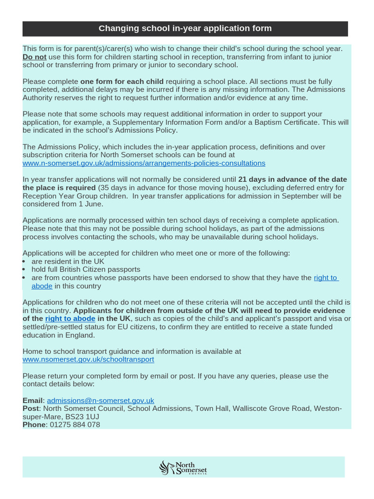 In-Year School Change Application Form | PDF | Fraud | Social Science