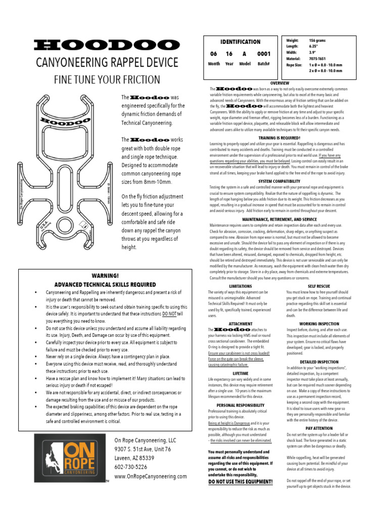 Hoodoo Rappelling Manual Web | PDF