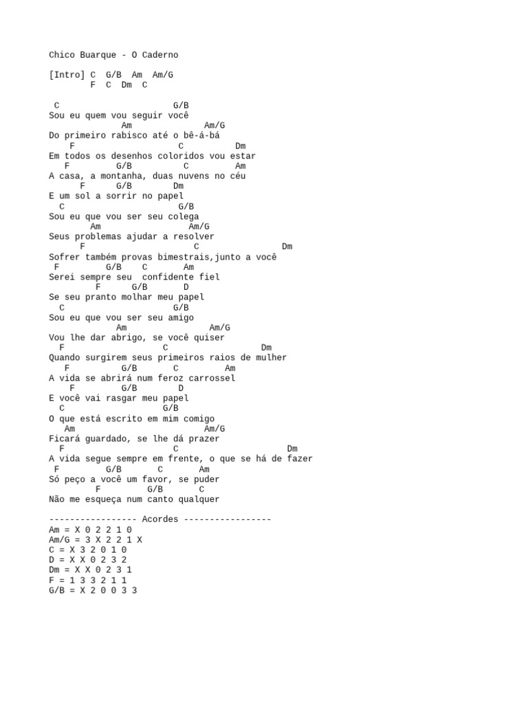 Chico Buarque - O Caderno | PDF
