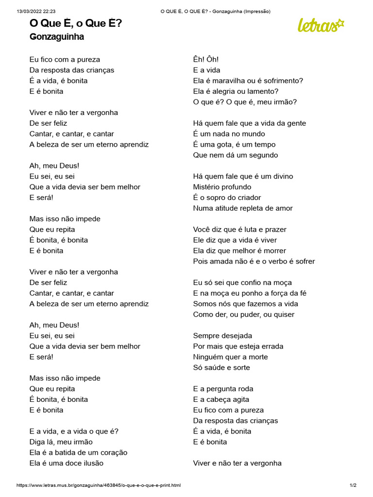 O QUE É, O QUE É_ - Gonzaguinha (Impressão) | PDF