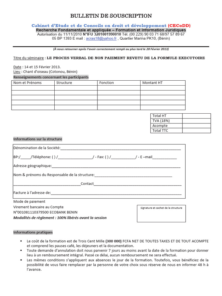 Bulletin d Inscription | PDF