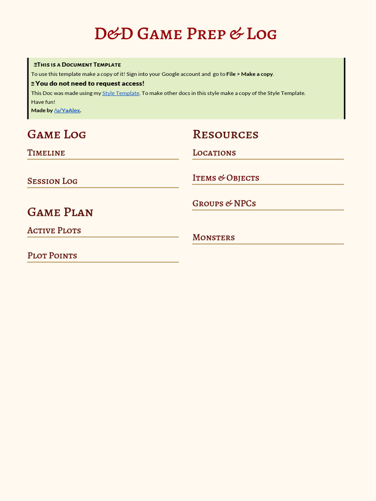 DND Game DocTemplate | PDF