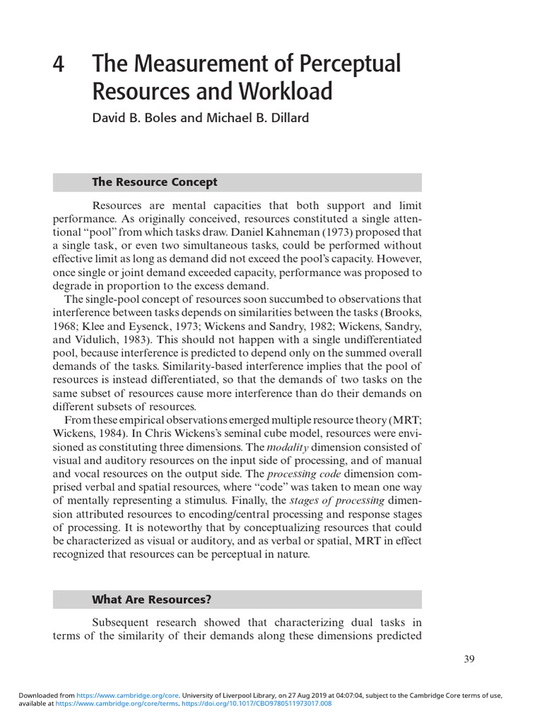 The Measurement of Perceptual Resources and Workload | PDF