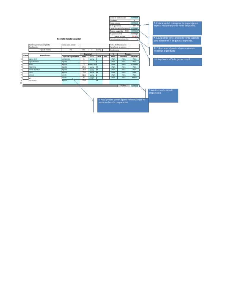 Formato para Costear Menus MR Wings | PDF