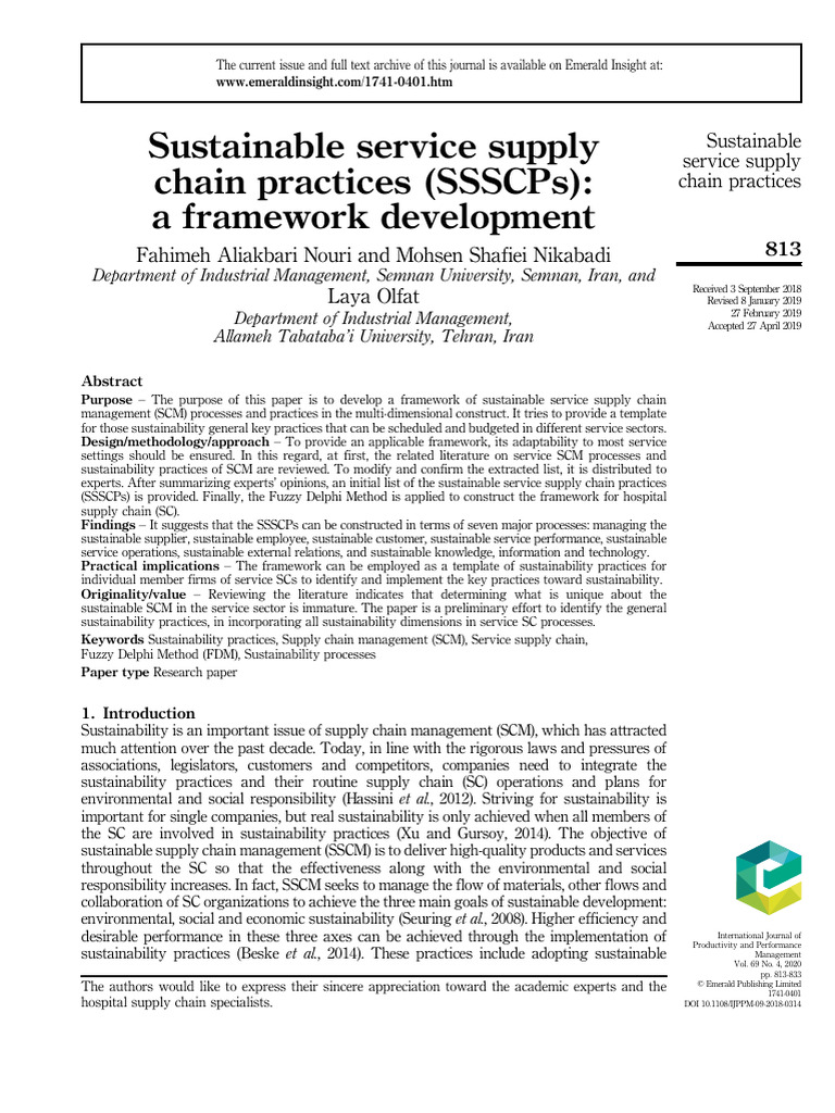 Sustainable Service Supply Chain Practices (SSSCPS) A Framework ...