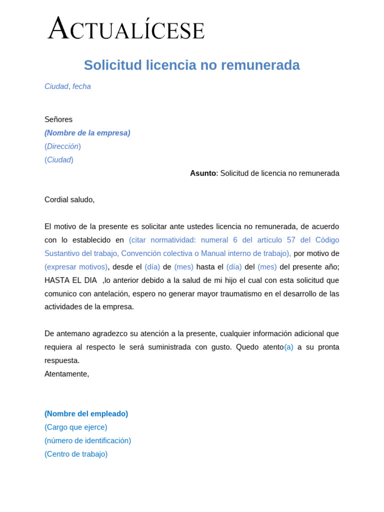 Carta-solicitud-licencia-no-remunerada | PDF