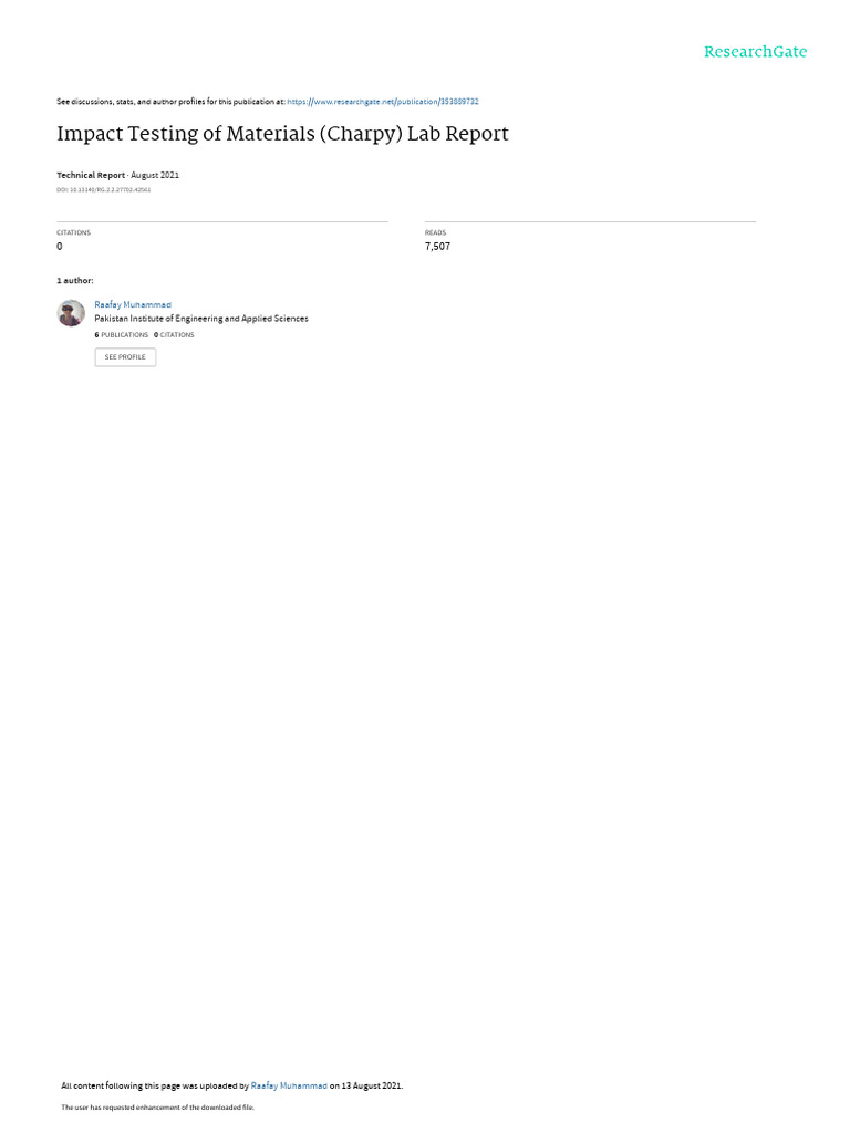 Impact Testing Lab Reportby Muhammad Raafay | PDF