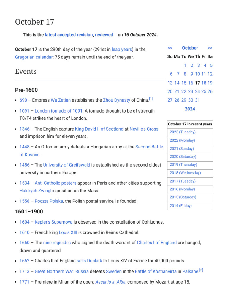 October 17 - Wikipedia | PDF | Travel