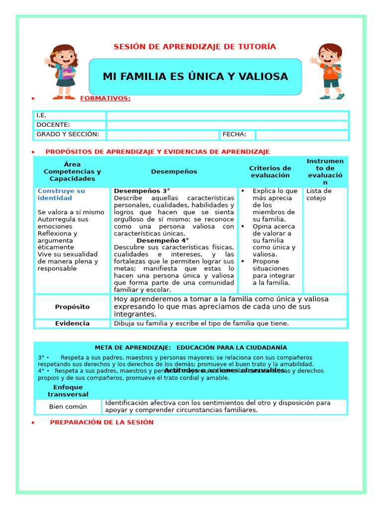 Iv Ses Tuto Lun 24 Mi Familia Es Unica y Valiosa | PDF