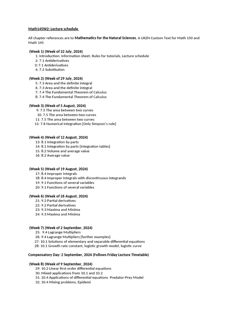 Lecture Schedule 2024 Pdf