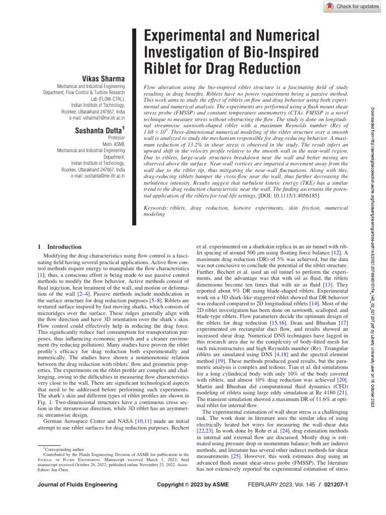 Experimental and Numerical Investigation of Bio-Inspired Riblet For ...