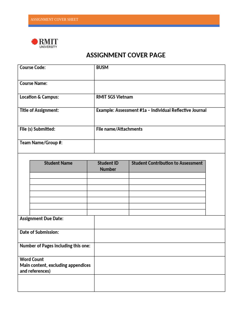 RMIT Assignment Cover Sheet Template | PDF