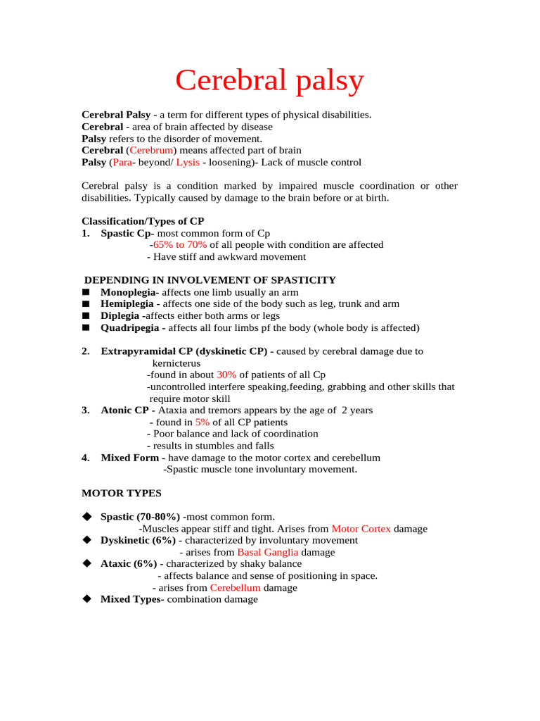 Cerebral Palsy | PDF