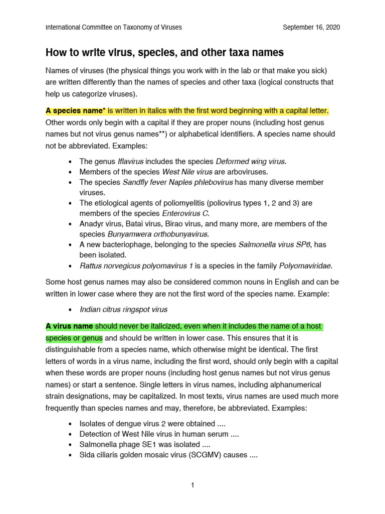 How to Write Virus Species and Other Taxa Names PDF