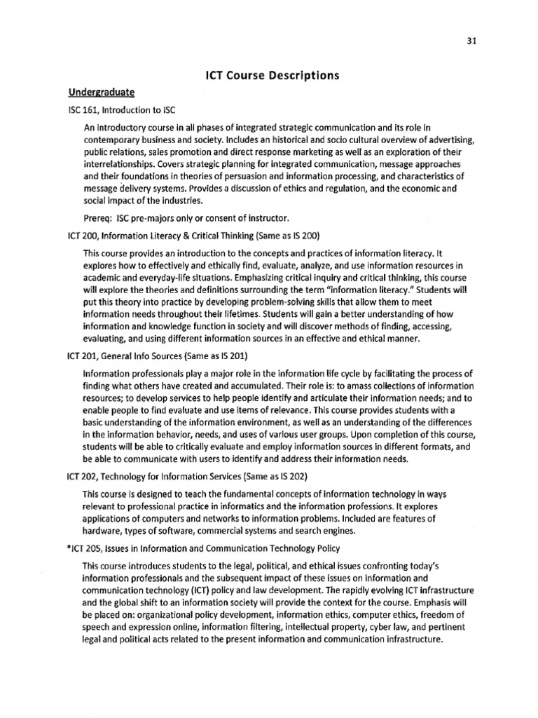 ICTCourse Descriptions | PDF