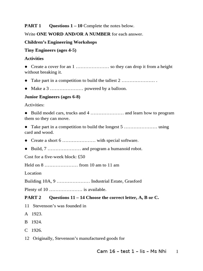 Cam 16 Test 1 General Reading Answers