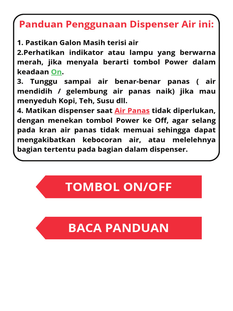 Tombol On/Off Baca Panduan: Panduan Penggunaan Dispenser Air Ini | PDF