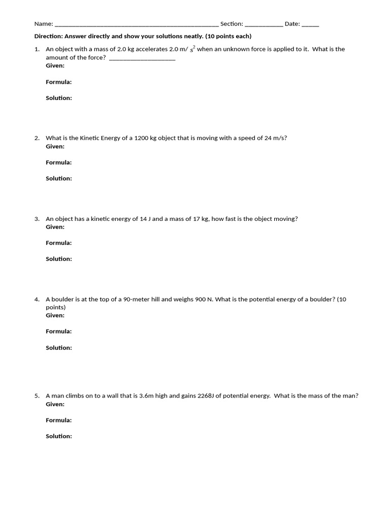Kinetic and Potential Energy PS Activity | PDF