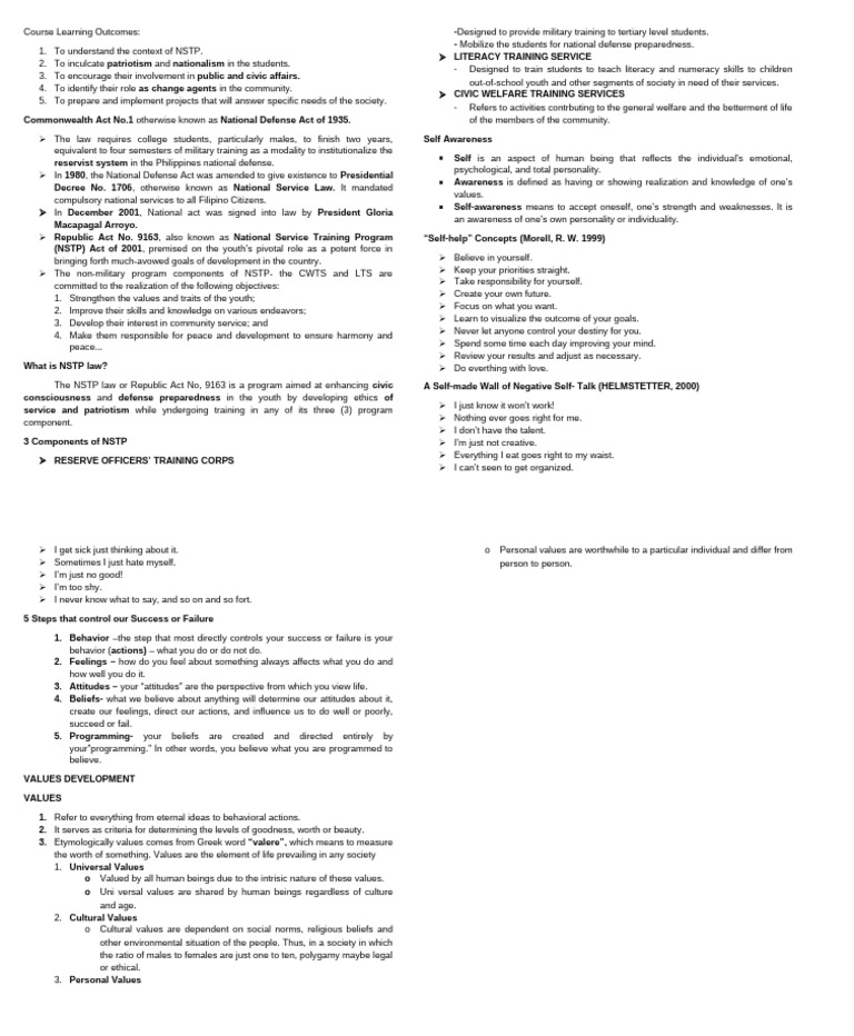 Understanding NSTP and Values Development | PDF | Self-Improvement ...