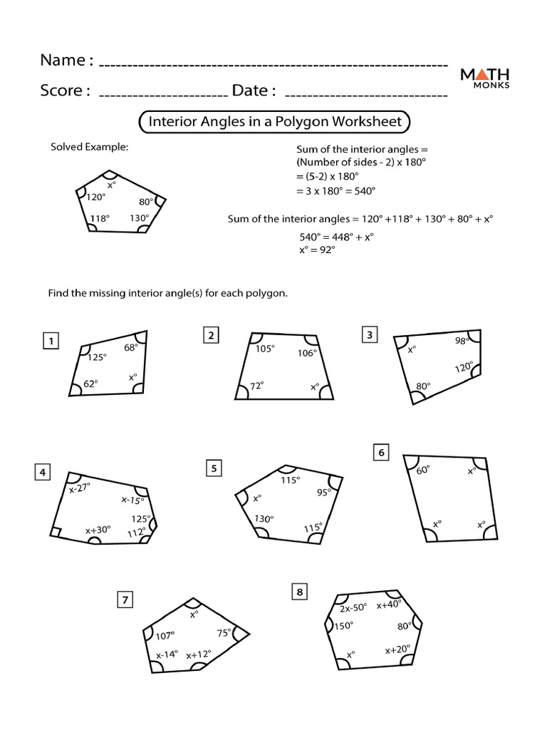 Polygons and Angles Worksheet | PDF
