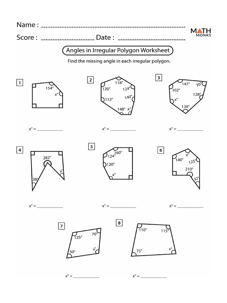 Angles in Polygons Worksheet | PDF