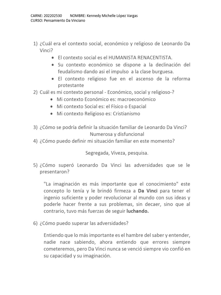 Cuestionario Leonardo Da Vinci PDF