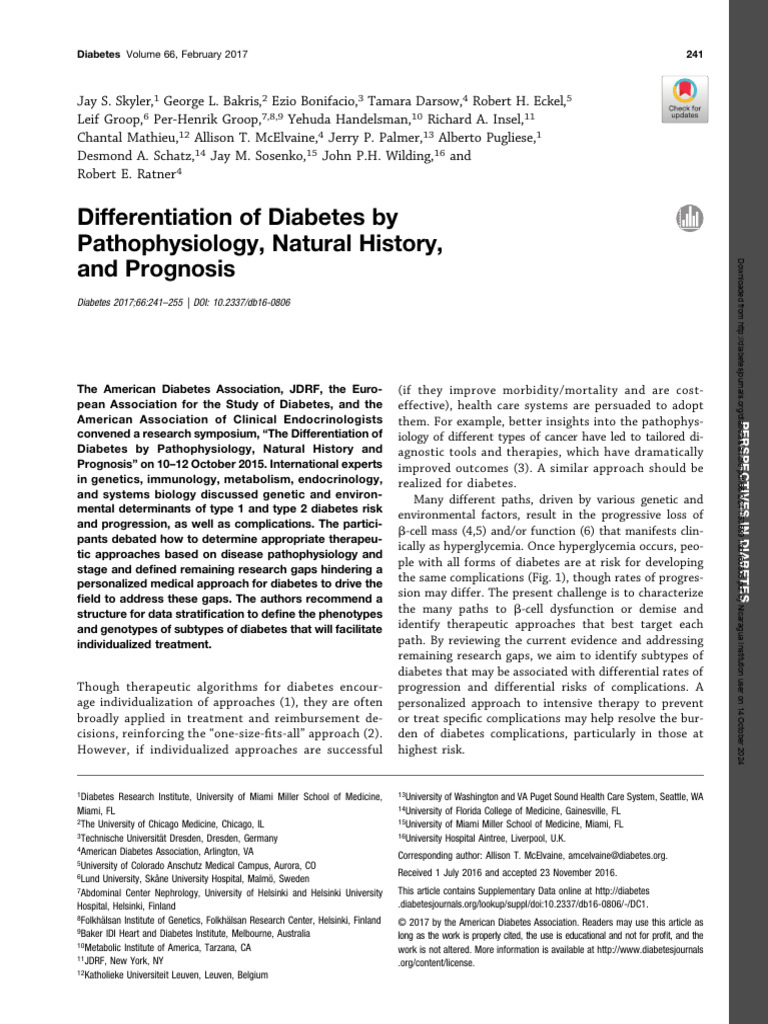 Differentiation of Diabetes by Pathophysiology An Natural History | PDF