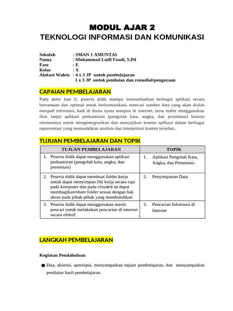 Modul Ajar Informatika Kls X | PDF
