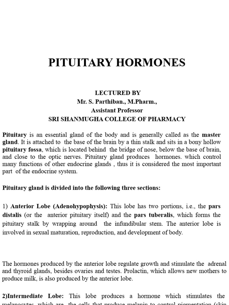Overview of Pituitary Hormones and Functions | PDF | Self-Improvement ...