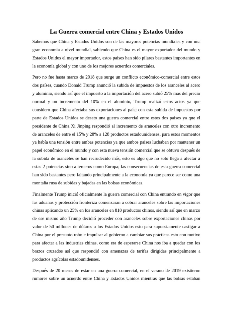 La Guerra Comercial Entre China y Estados Unidos | PDF
