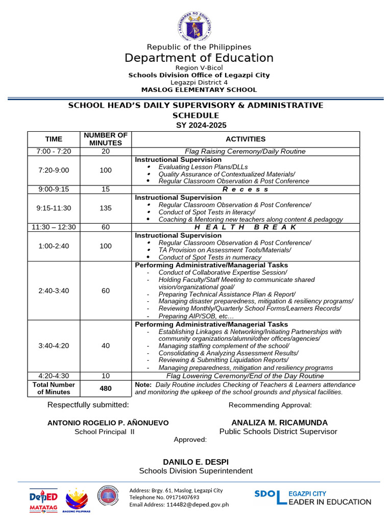 Supervisory Administrative Schedule | PDF