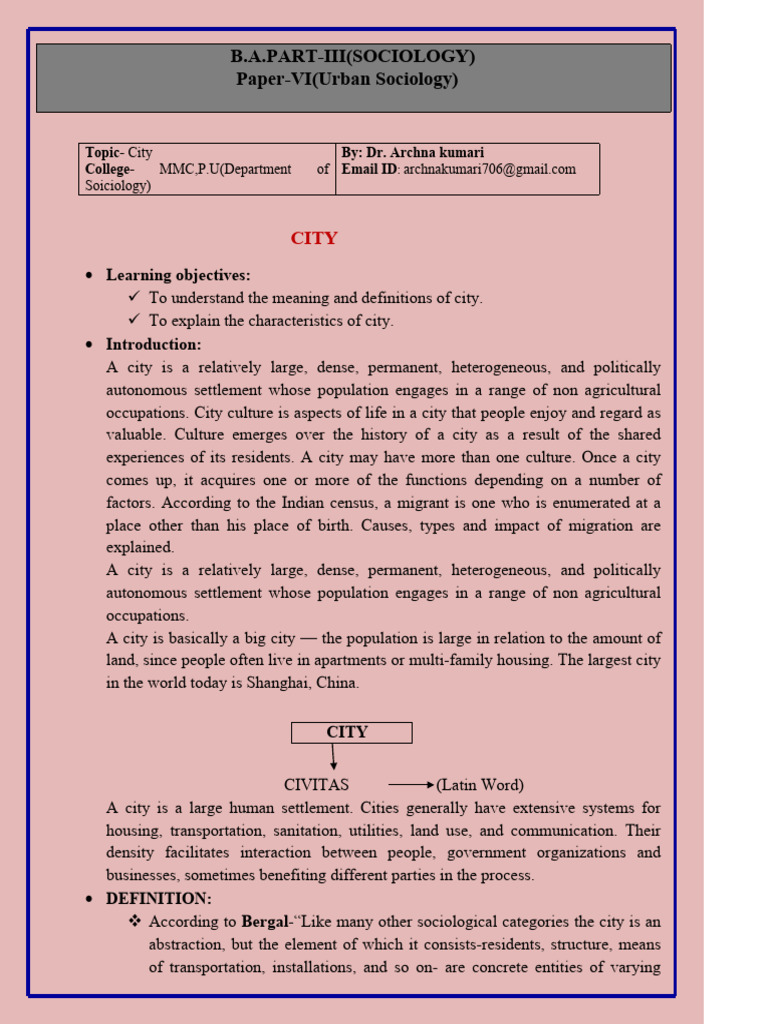 Understanding City Characteristics in Sociology | PDF