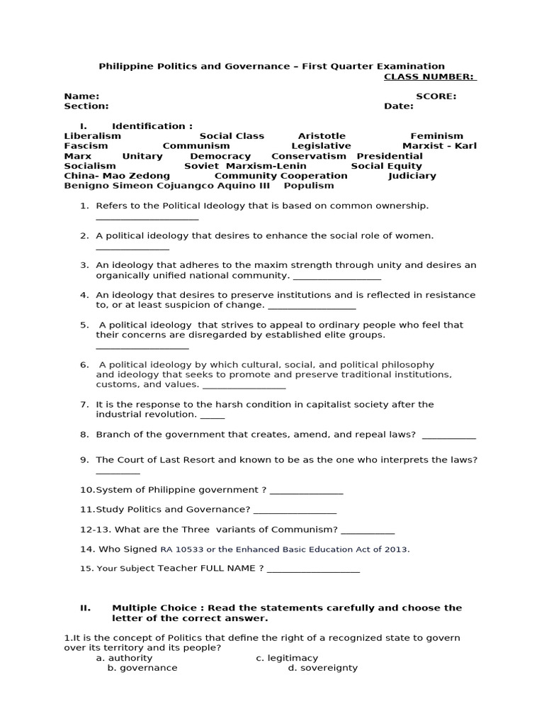 Philippine Politics Exam Guide | PDF