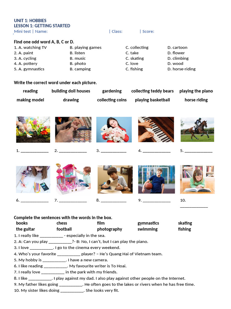 Unit 1: Hobbies - Lesson 3 Activities | PDF