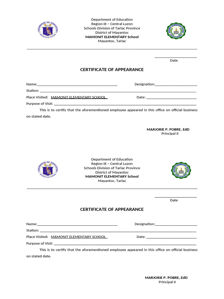 Certificate of Appearance PDF Certificate of Appearance PDF