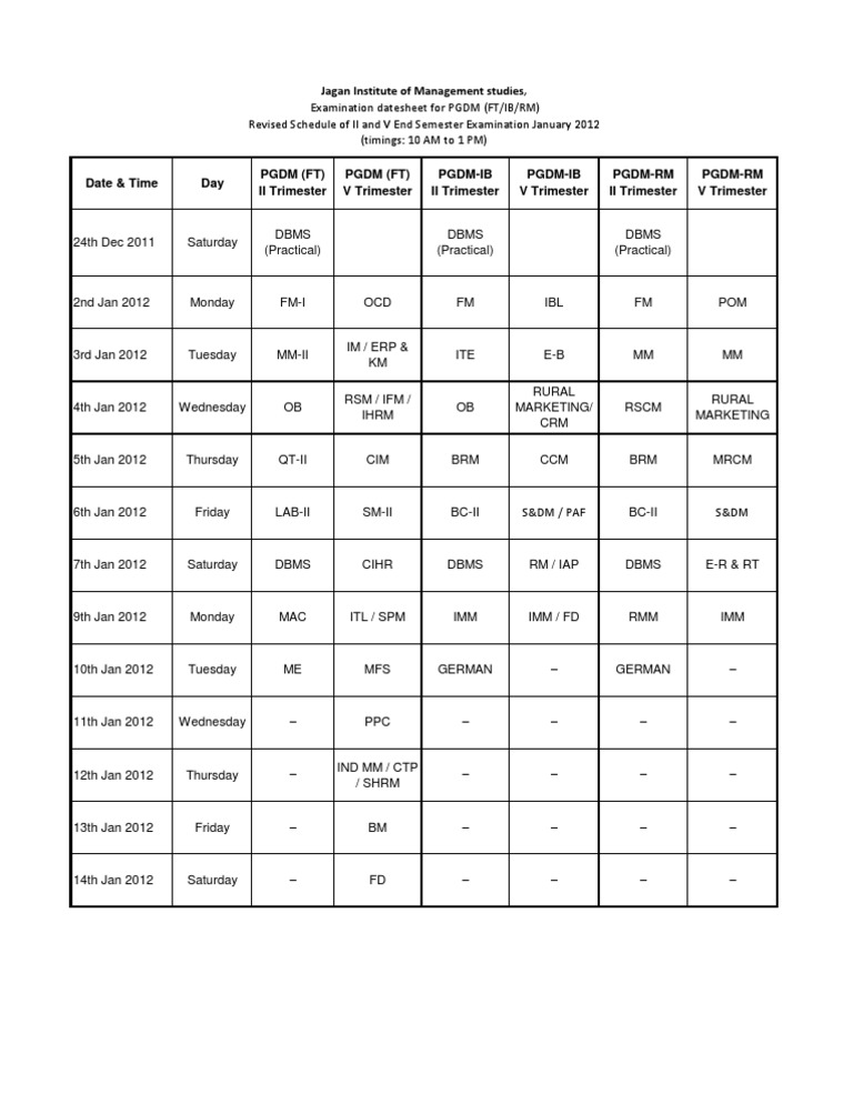 Date Sheet Revised | PDF