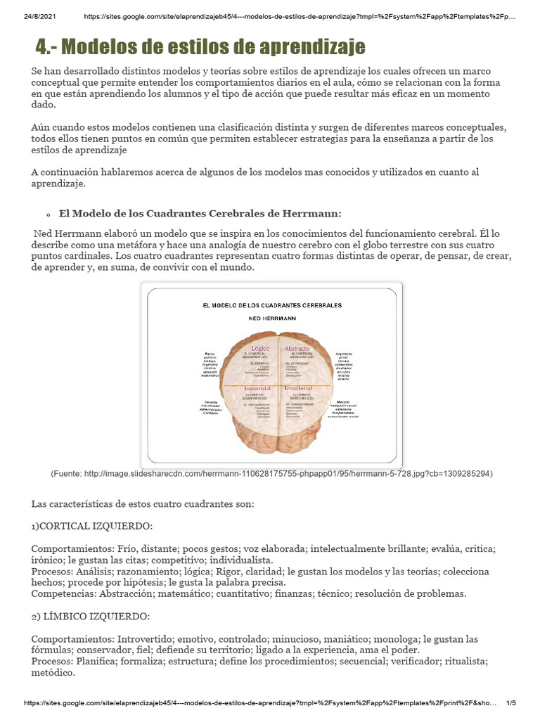 Modelos de Estilos de Aprendizaje | PDF