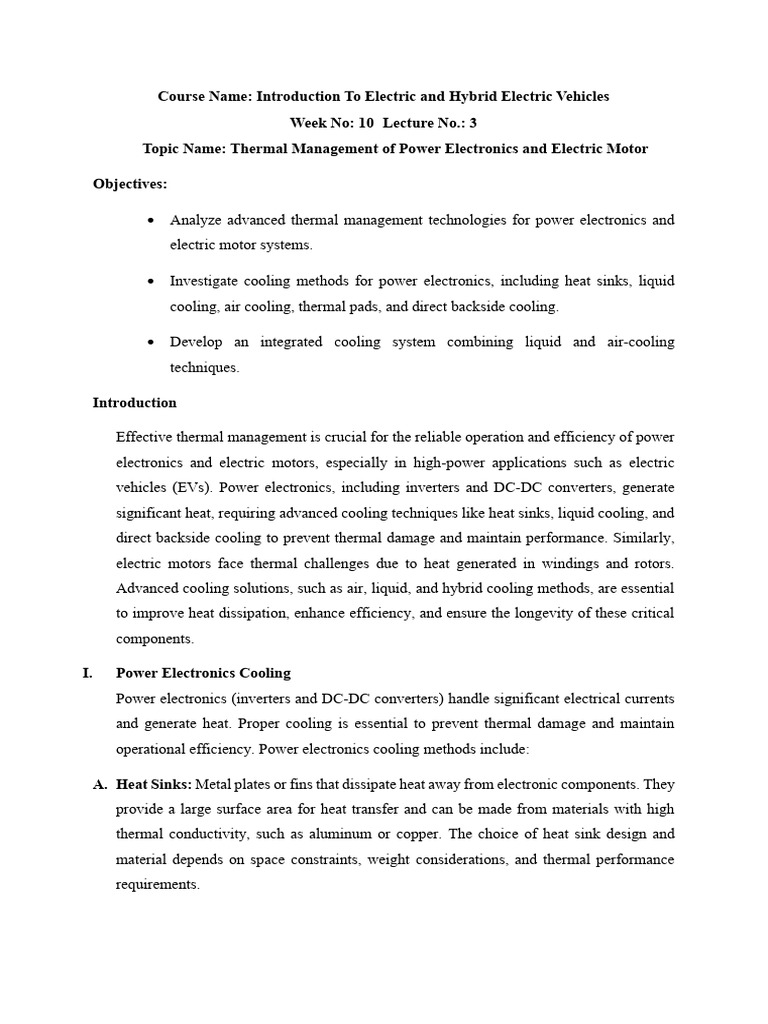 W10 - L3 - Thermal Management of Power Electronics and Electric Motor | PDF