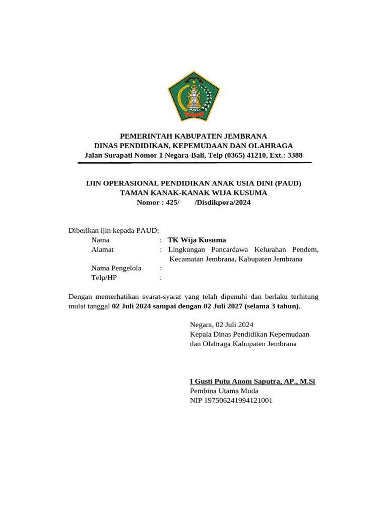 Piagam Ijin Operasional Rev | PDF