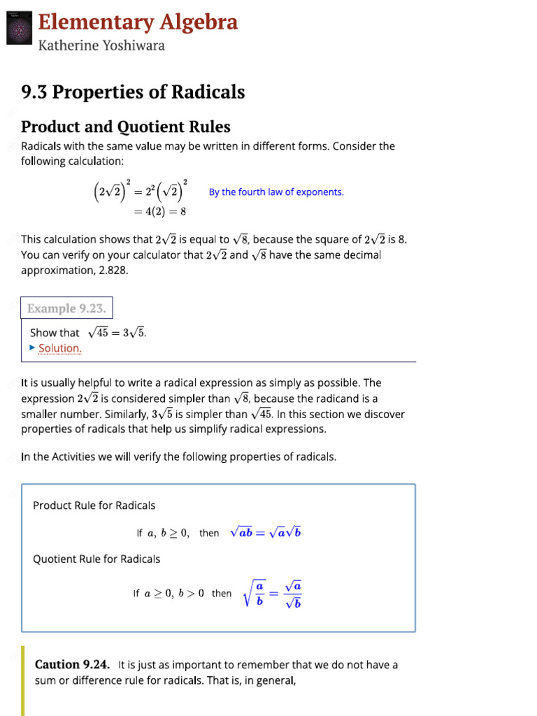 Properties of Radicals in Algebra | PDF | Teaching Methods & Materials ...