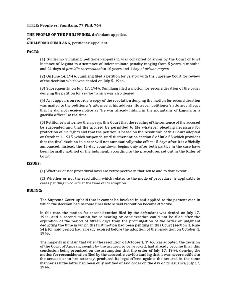 People vs. Sumilang, 77 Phil. 764 | PDF