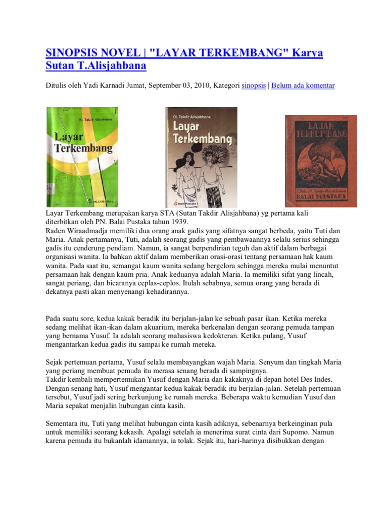 Sinopsis Novel Layar Terkembang